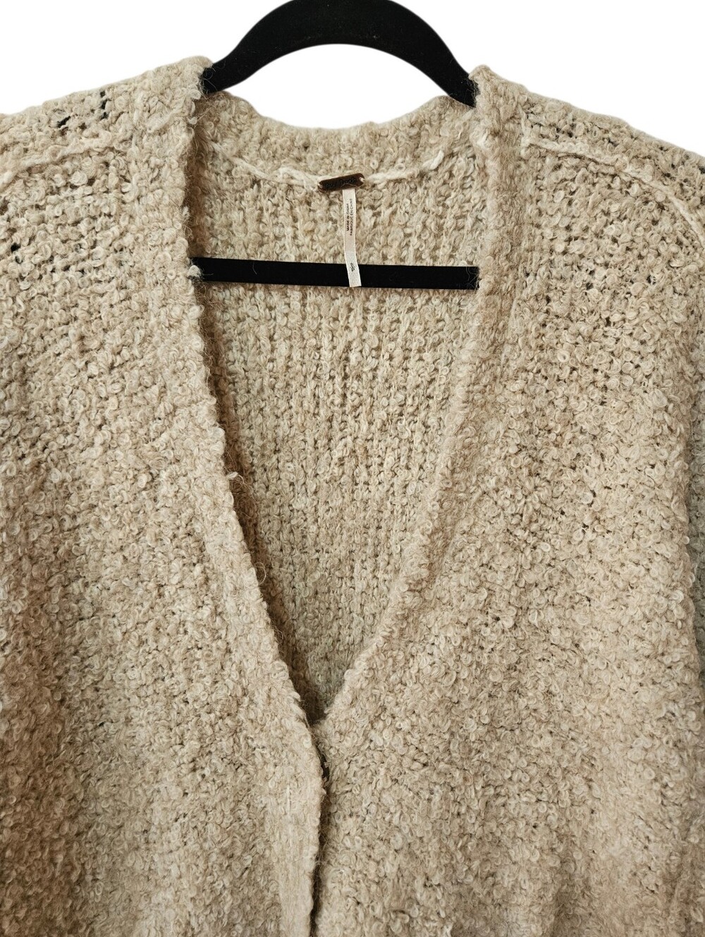 Free People Boucle Cardi Sweater Alpaca Blend S Beige Cozycore Cottagecore - Picture 7 of 15